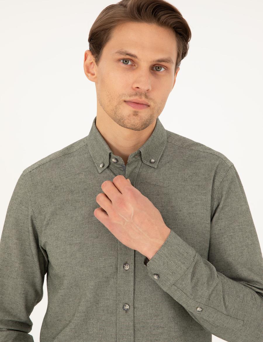 Haki Slim Fit Uzun Kollu Gömlek