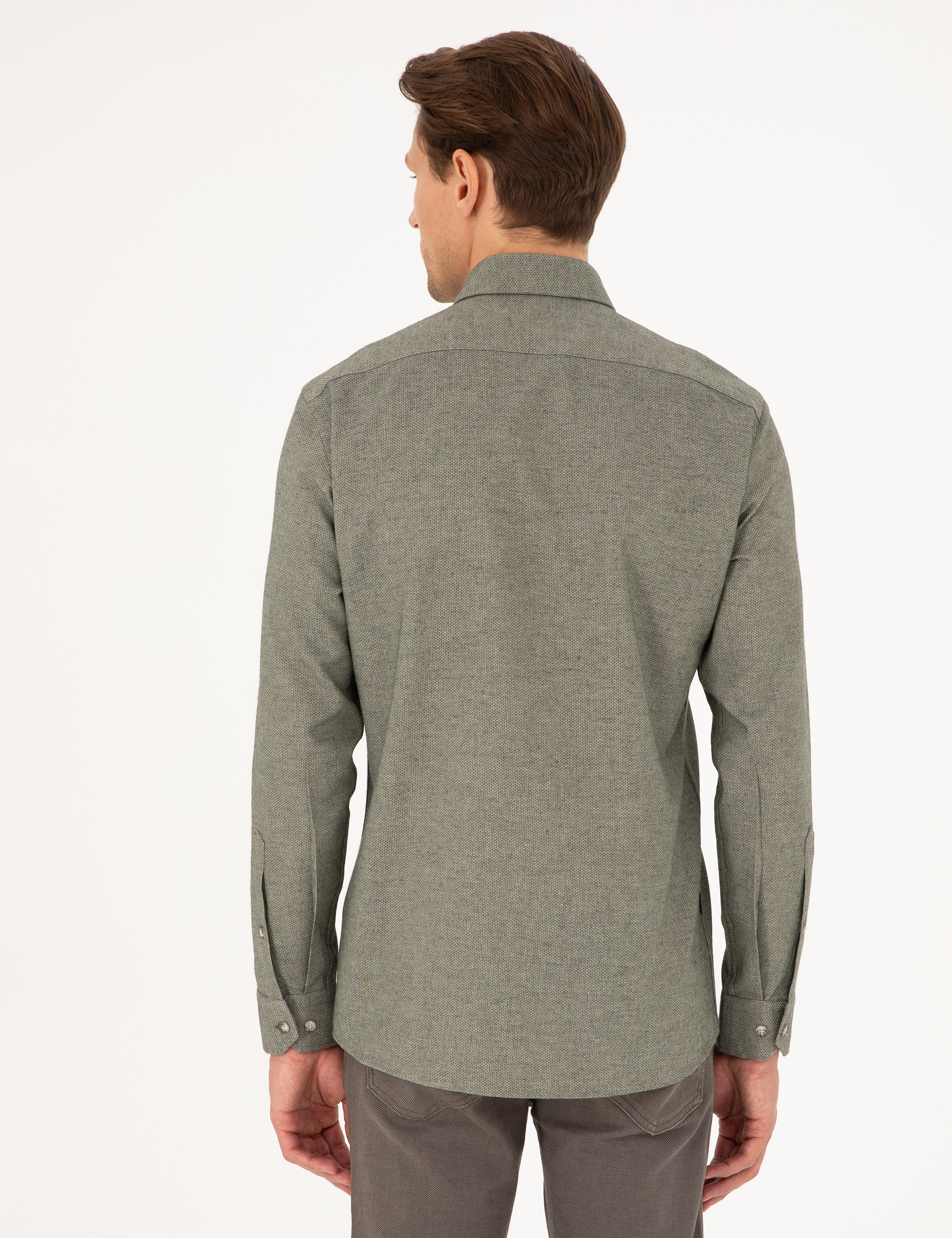 Haki Slim Fit Uzun Kollu Gömlek - Image 5