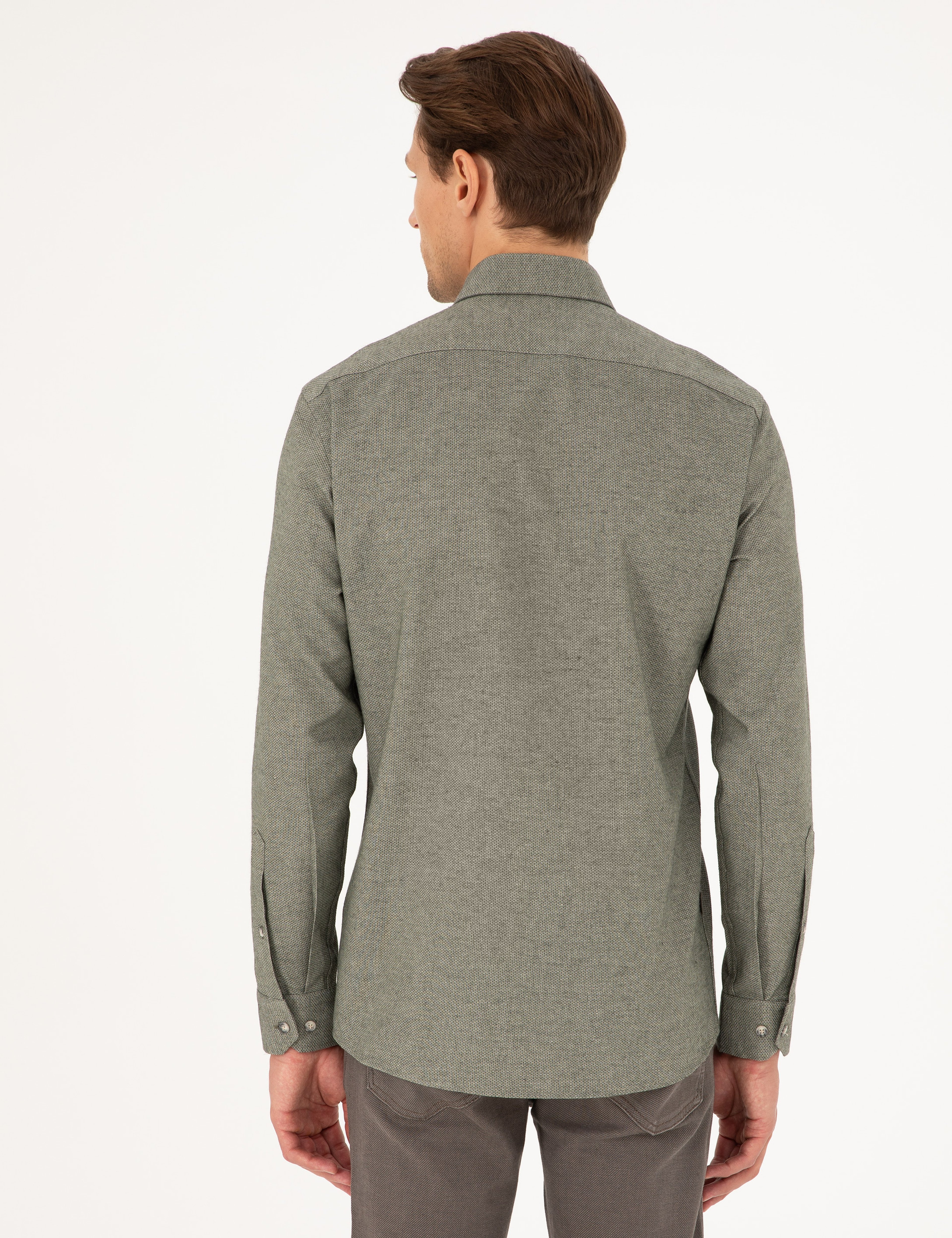 Haki Slim Fit Uzun Kollu Gömlek