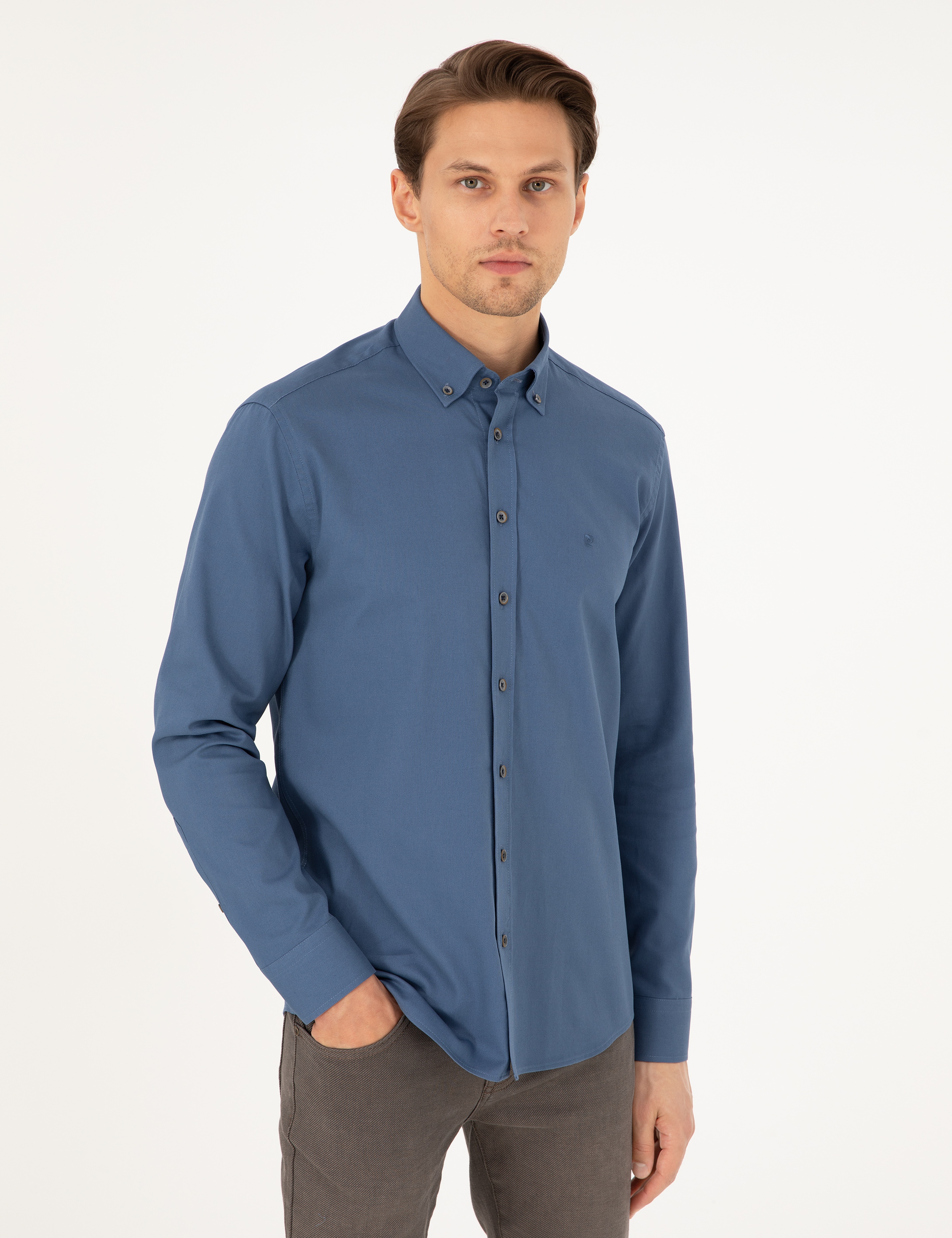 İndigo Regular Fit Uzun Kollu Gömlek - Image 3
