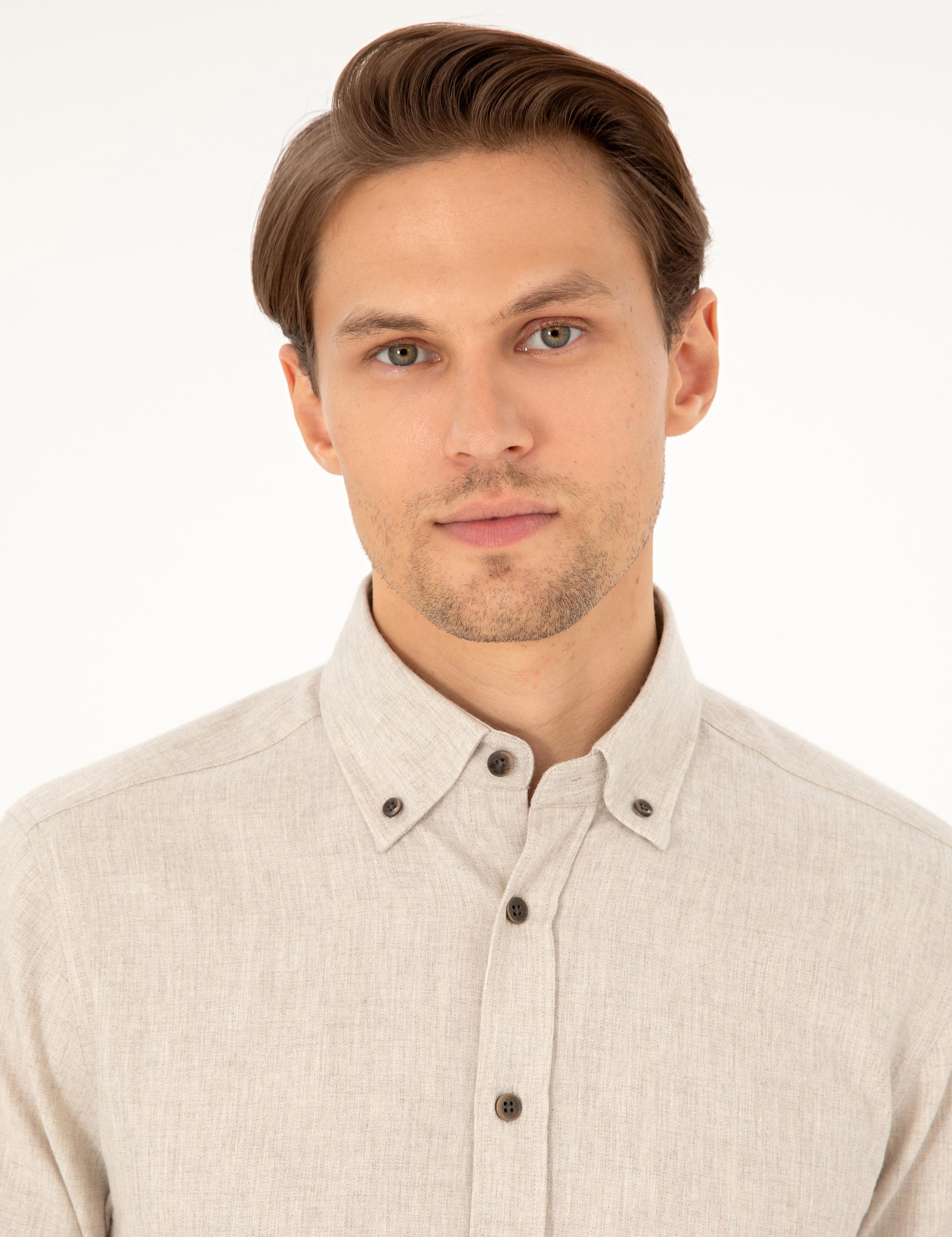 Bej Regular Fit Uzun Kollu Gömlek