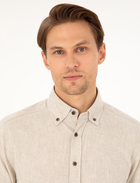 Bej Regular Fit Uzun Kollu Gömlek - 50292106002