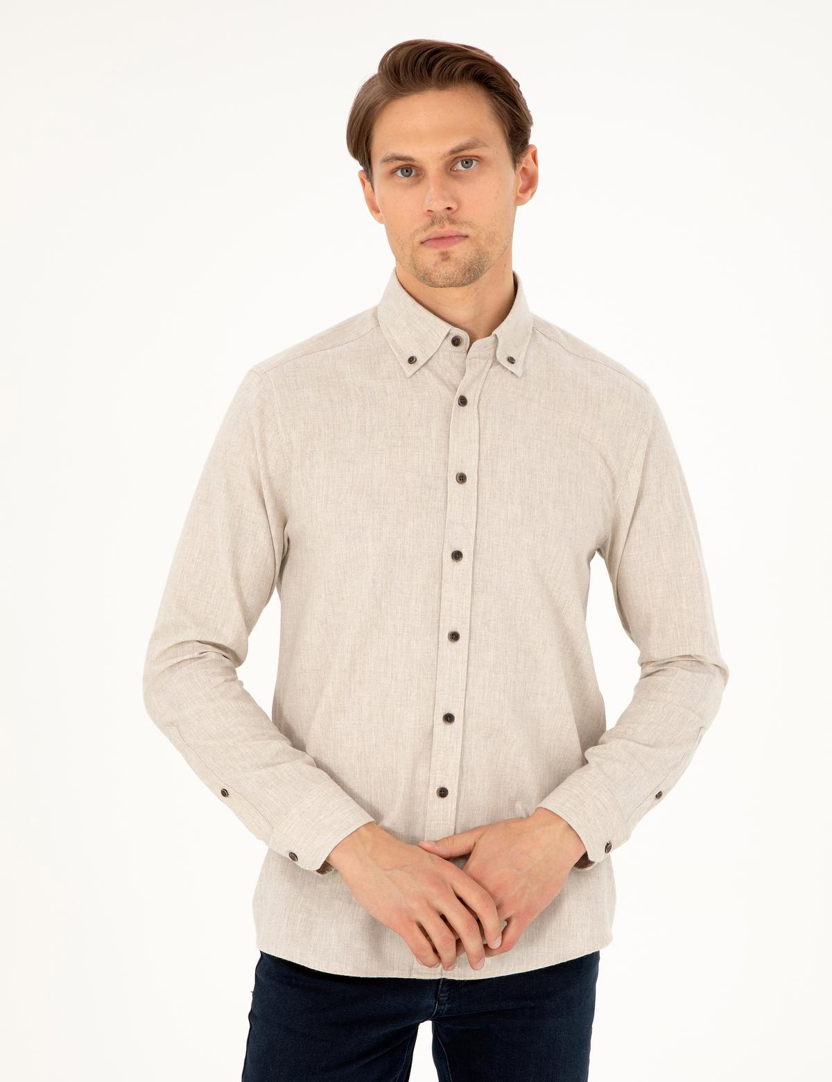 Bej Regular Fit Uzun Kollu Gömlek