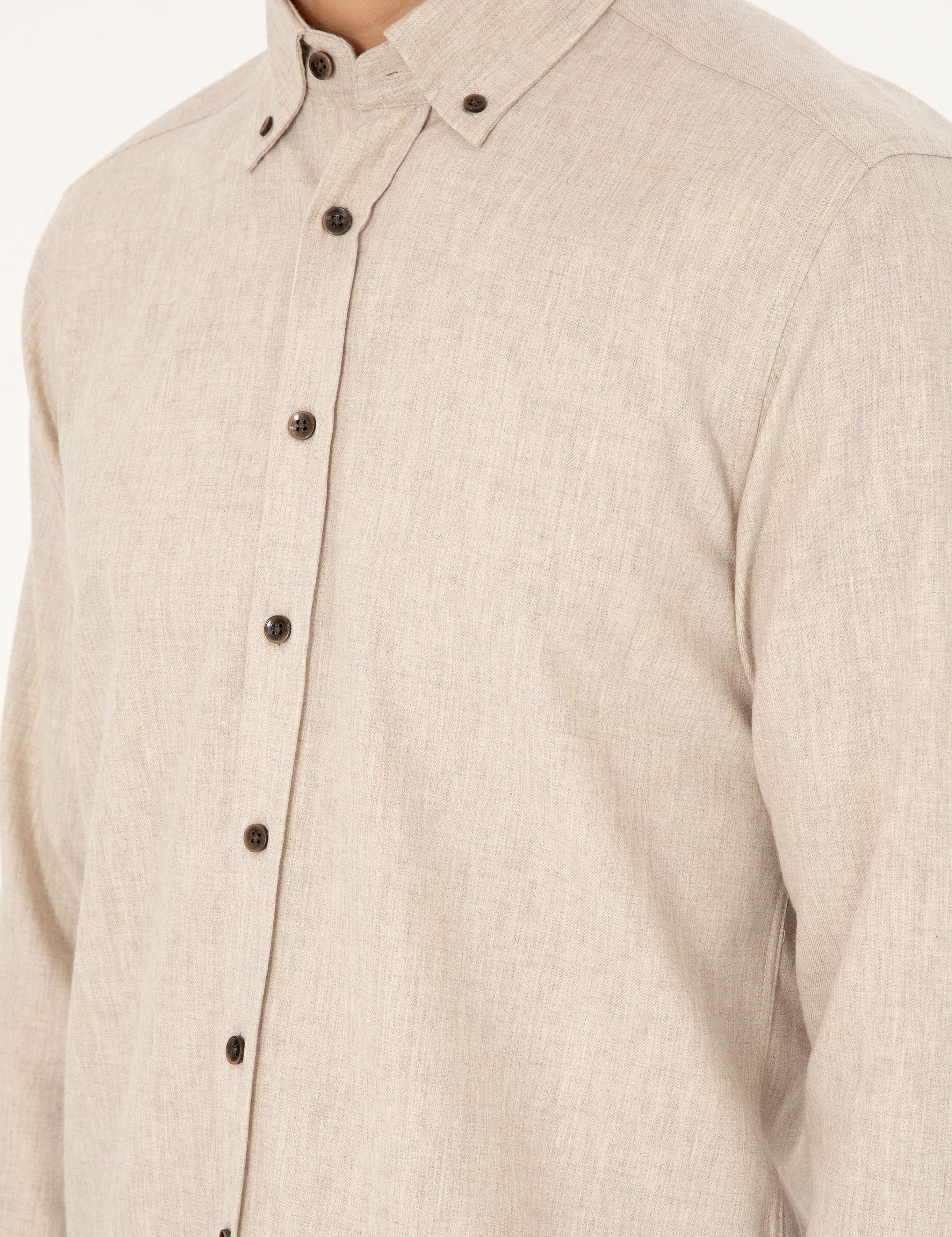 Bej Regular Fit Uzun Kollu Gömlek