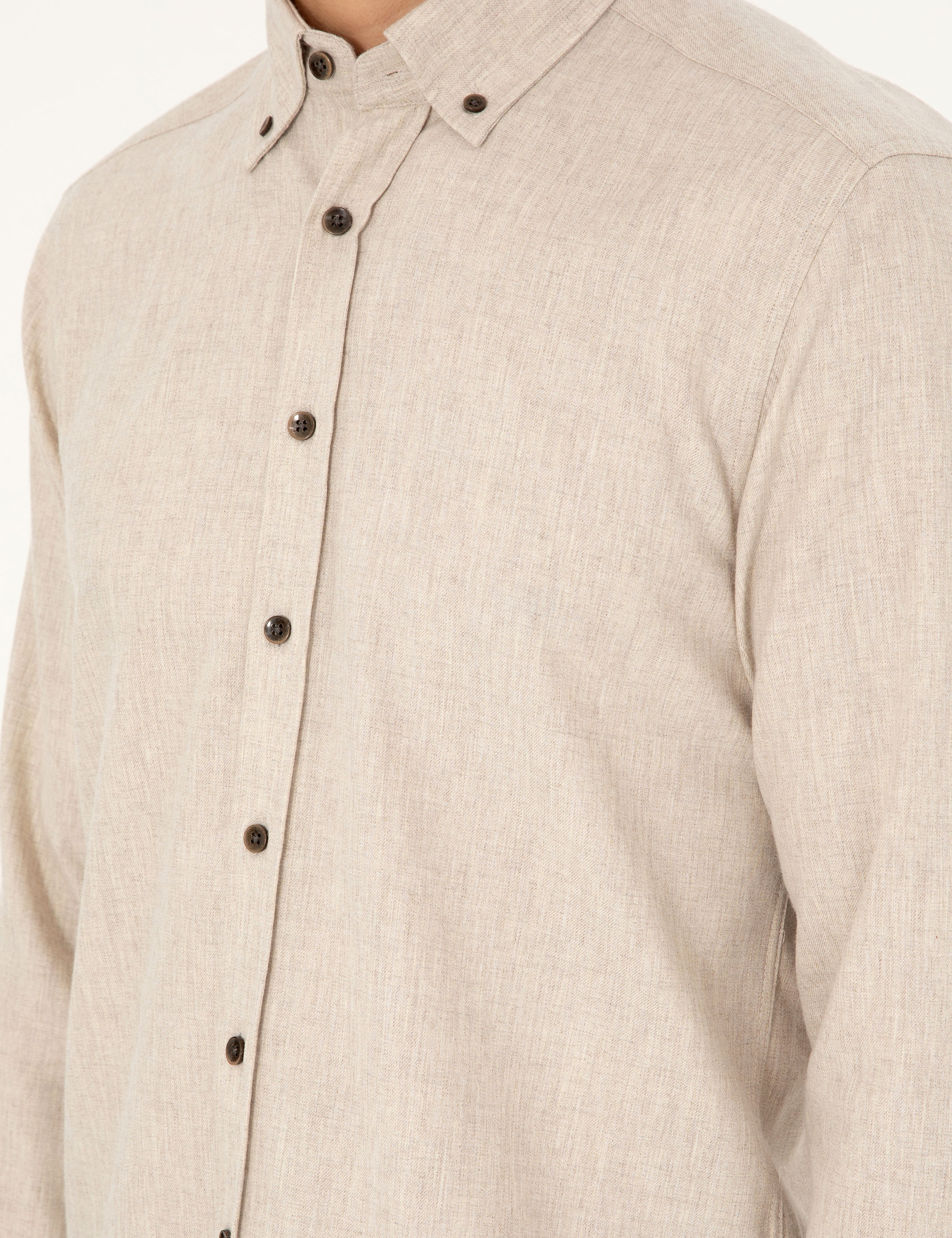 Bej Regular Fit Uzun Kollu Gömlek - Image 7