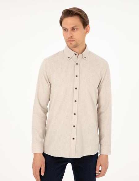 Bej Regular Fit Uzun Kollu Gömlek - 50292106002