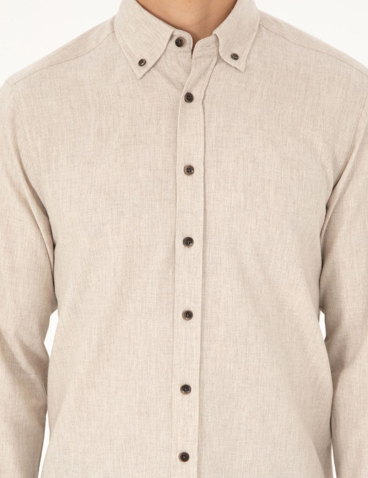 Bej Regular Fit Uzun Kollu Gömlek - 50292106002