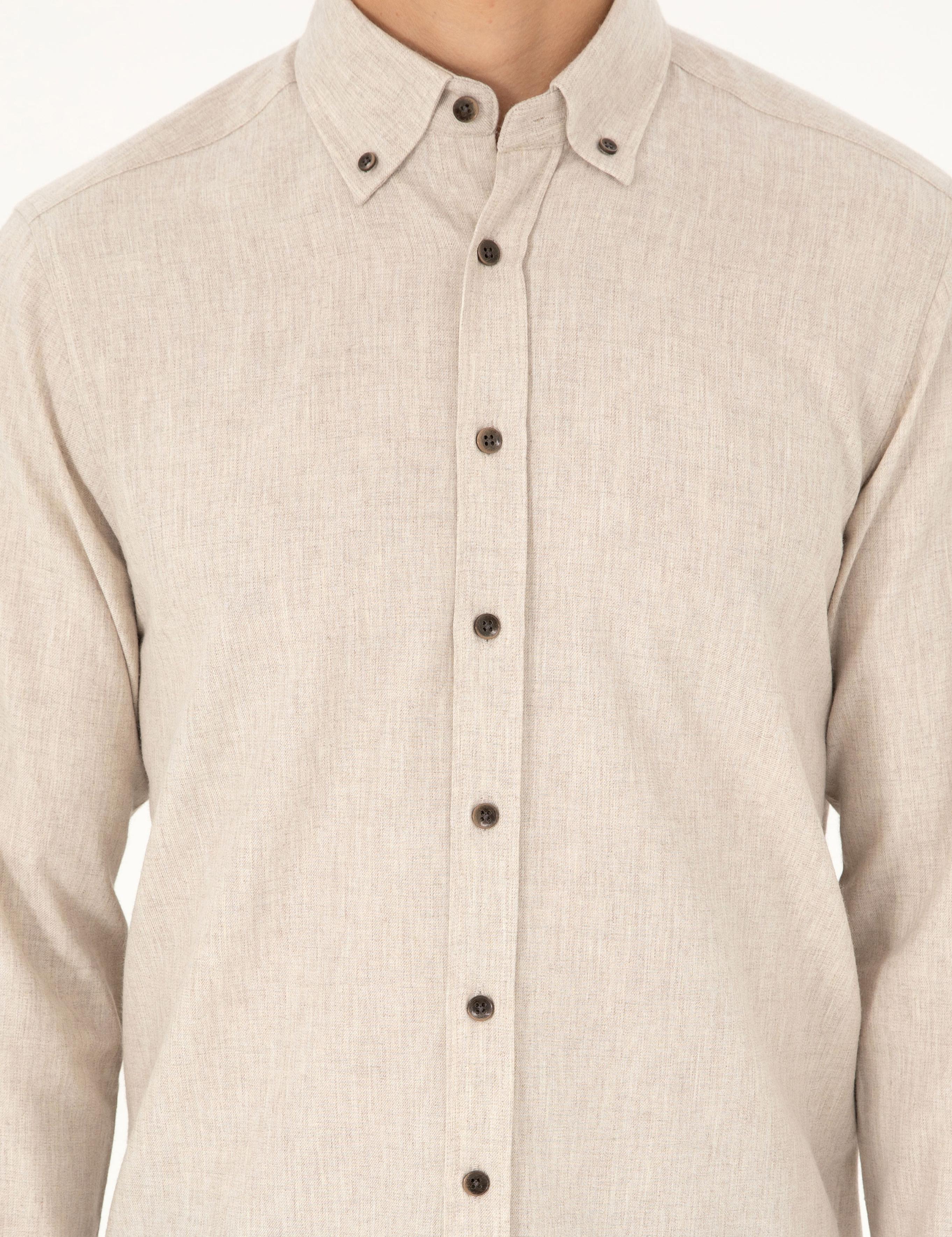 Bej Regular Fit Uzun Kollu Gömlek