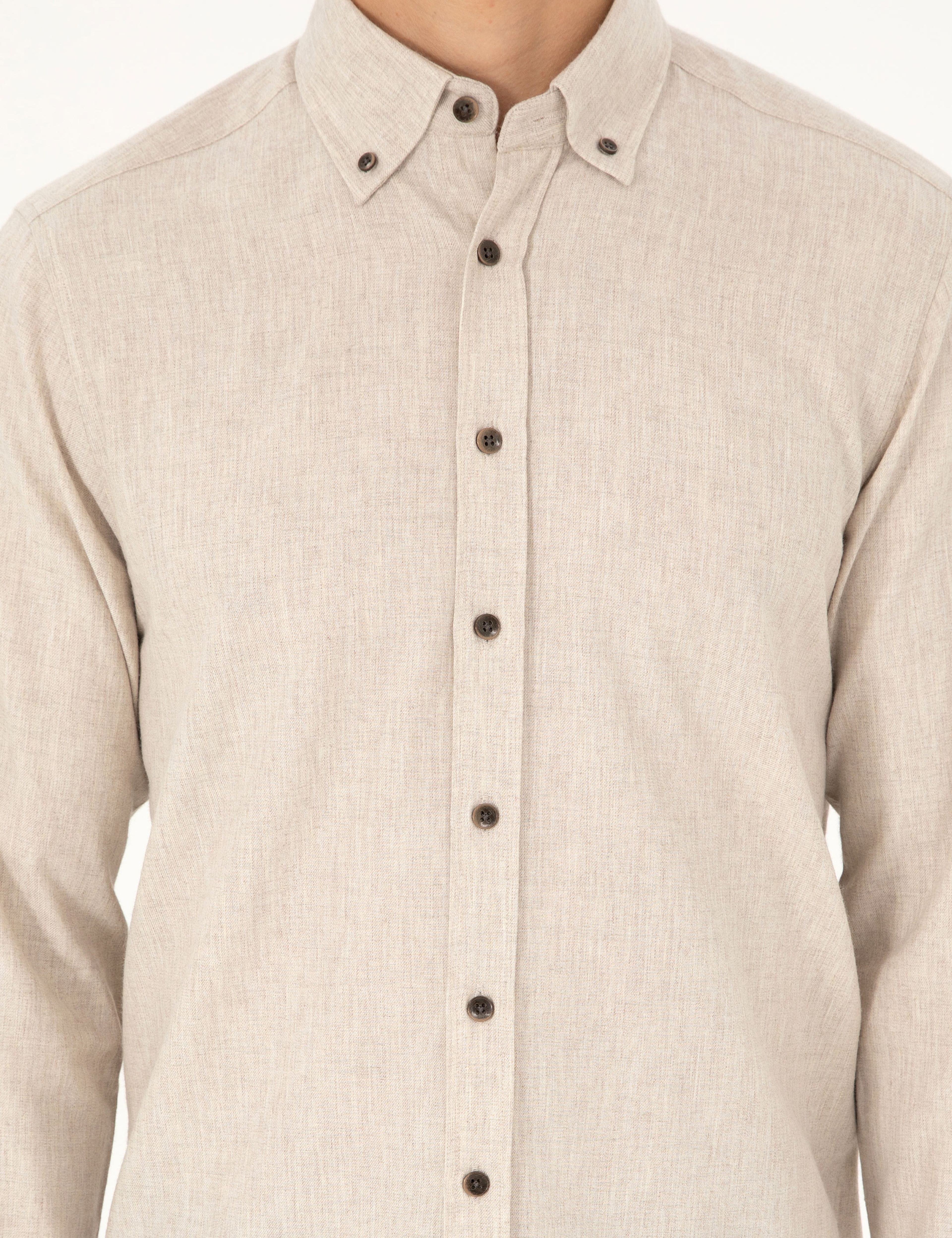 Bej Regular Fit Uzun Kollu Gömlek - Image 6
