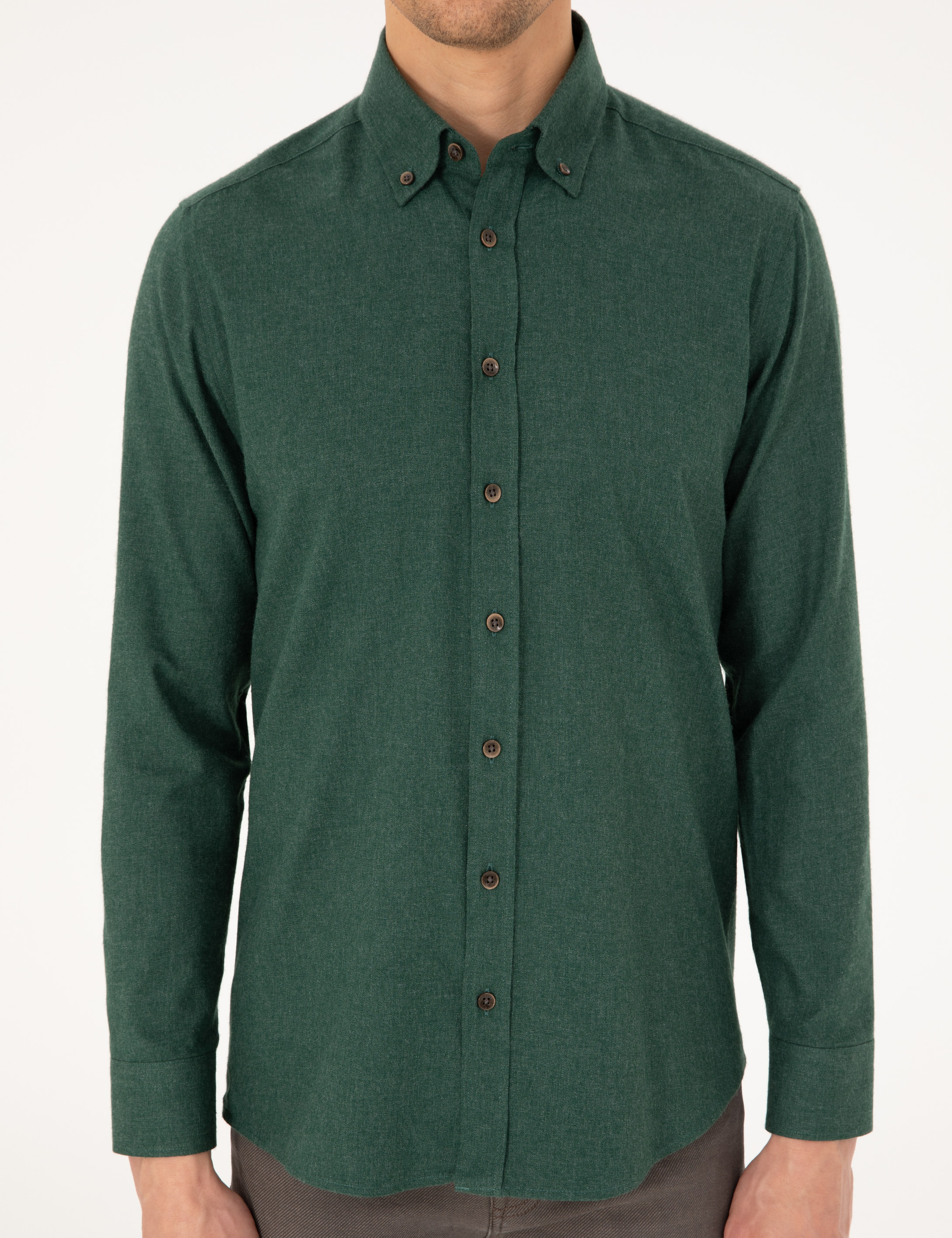 Yeşil Regular Fit Uzun Kollu Gömlek - Image 6