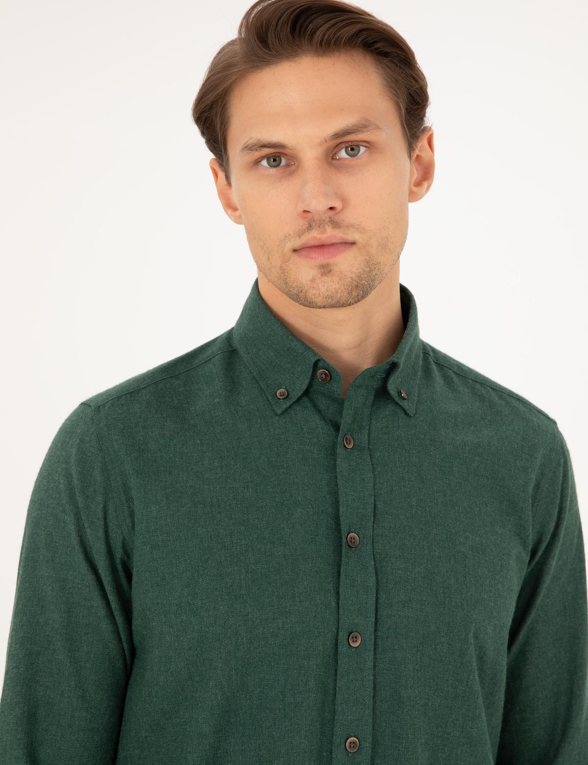 Yeşil Regular Fit Uzun Kollu Gömlek - 50292106092