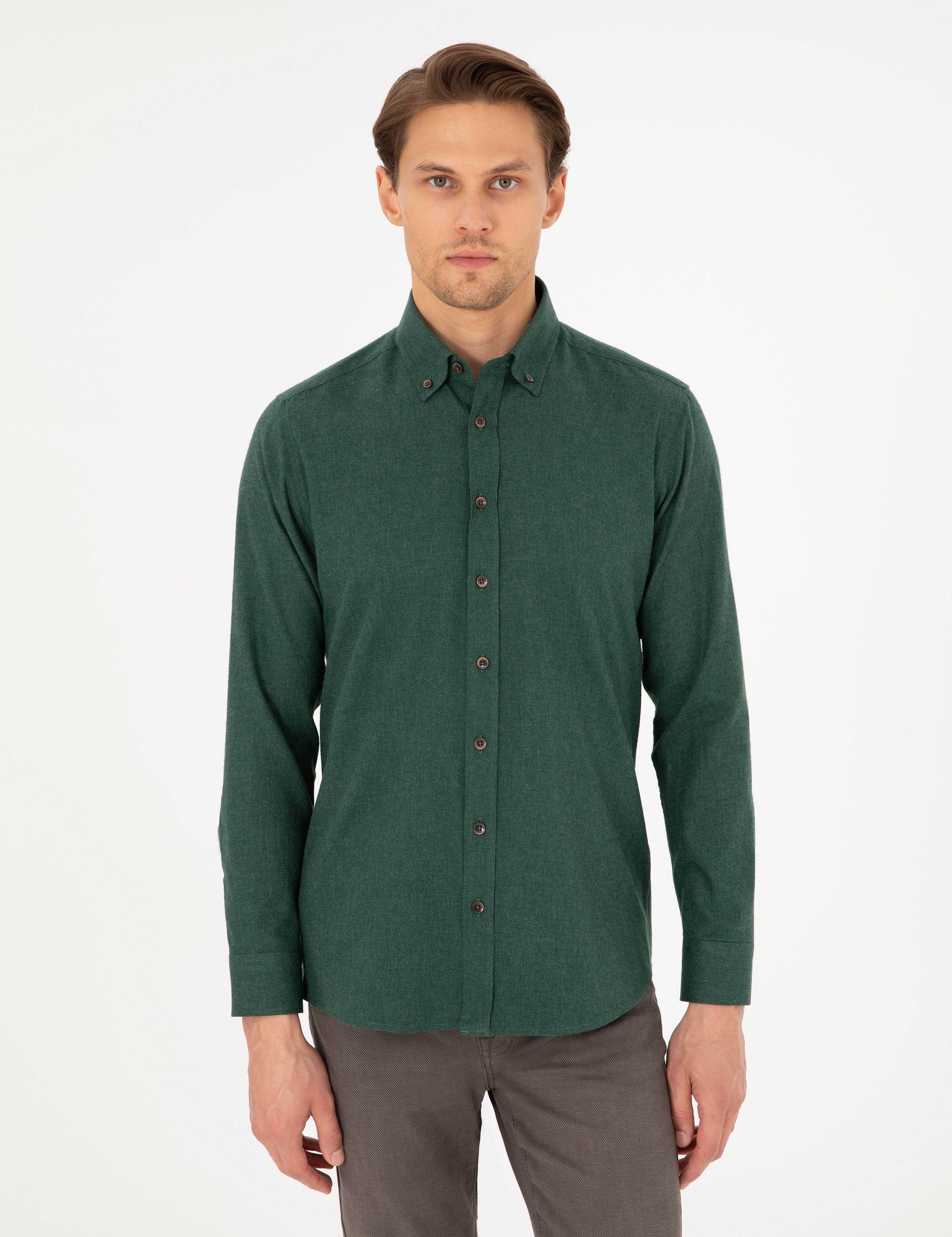 Yeşil Regular Fit Uzun Kollu Gömlek - Image 3