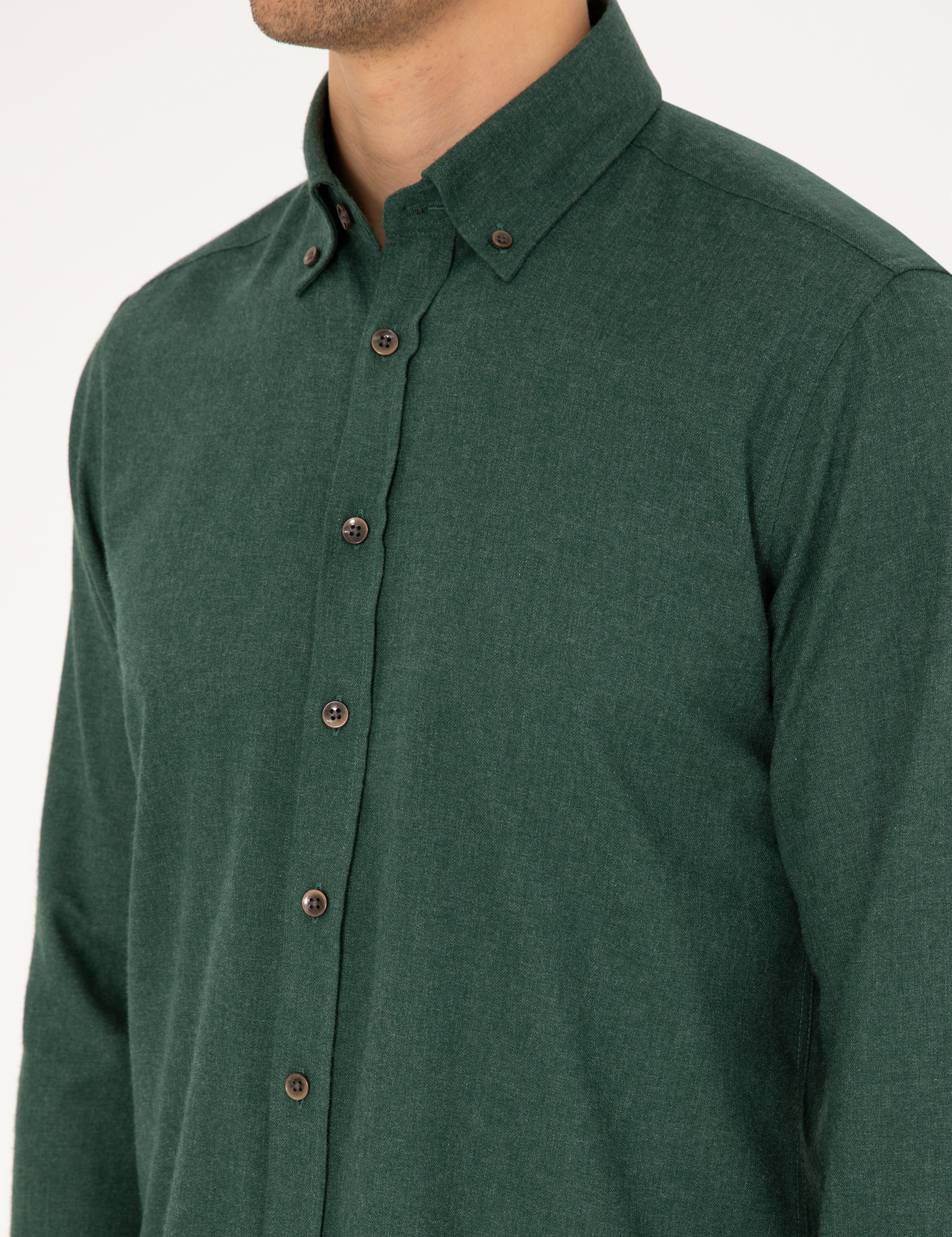 Yeşil Regular Fit Uzun Kollu Gömlek - Image 7