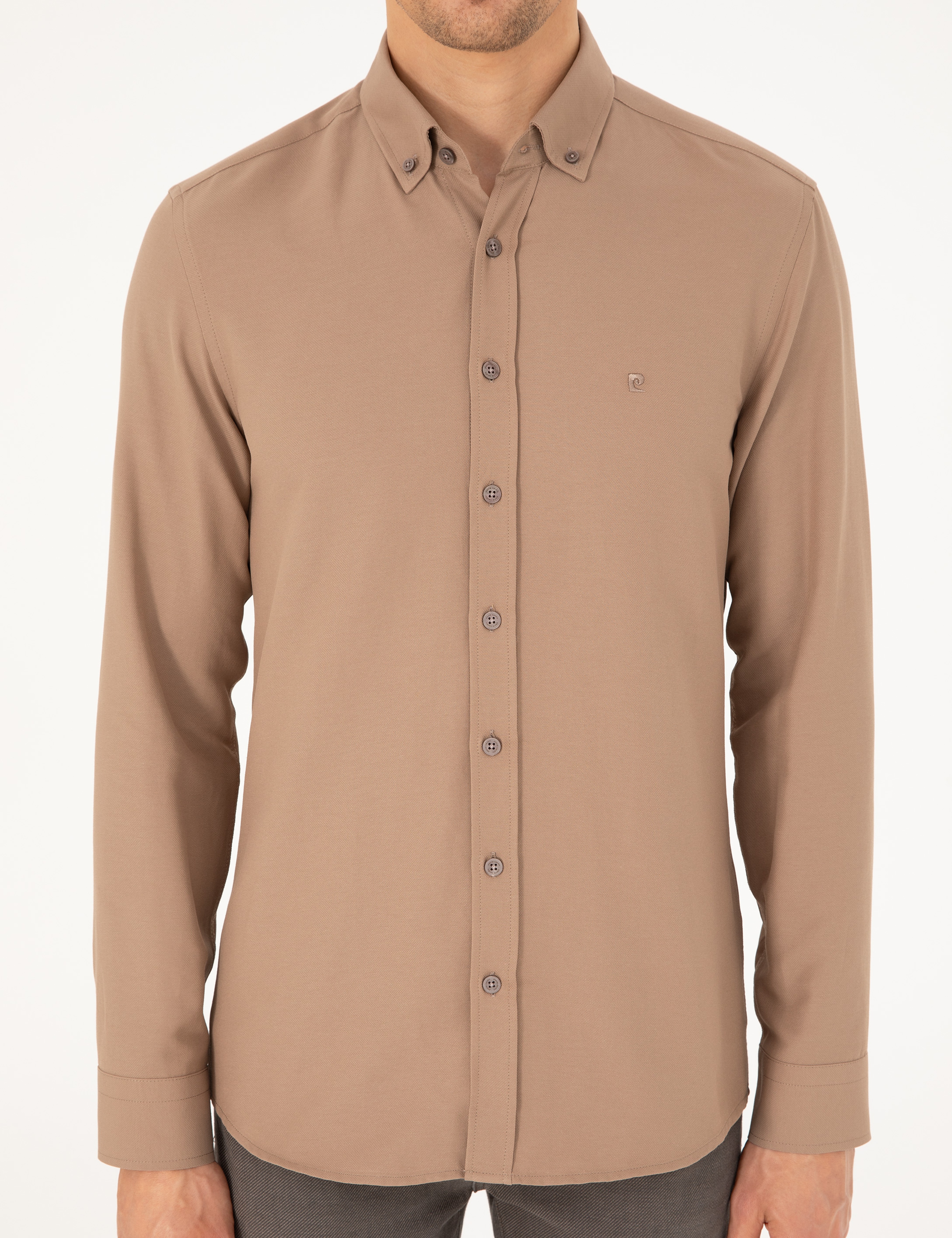 Açık Kahverengi Slim Fit Uzun Kollu Gömlek - Image 6