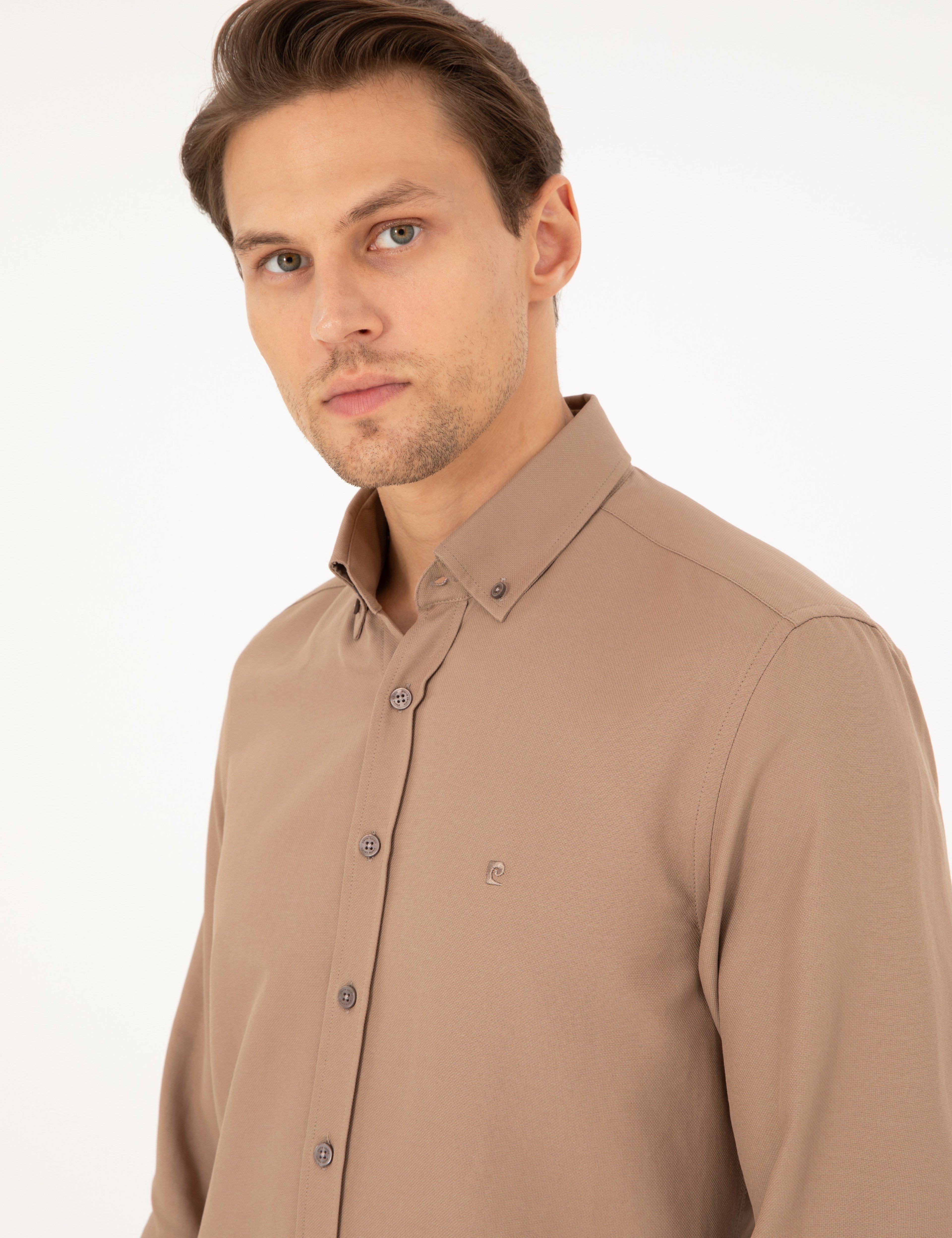 Açık Kahverengi Slim Fit Uzun Kollu Gömlek - Image 2