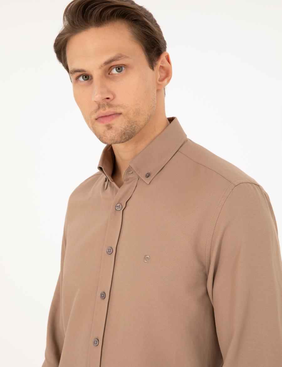 Açık Kahverengi Slim Fit Uzun Kollu Gömlek