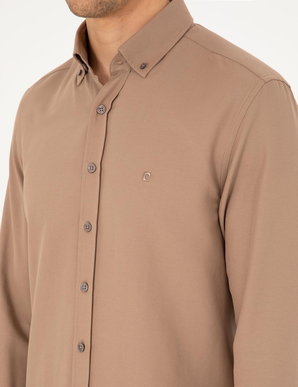 Açık Kahverengi Slim Fit Uzun Kollu Gömlek - 50297998060