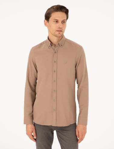 Açık Kahverengi Slim Fit Uzun Kollu Gömlek