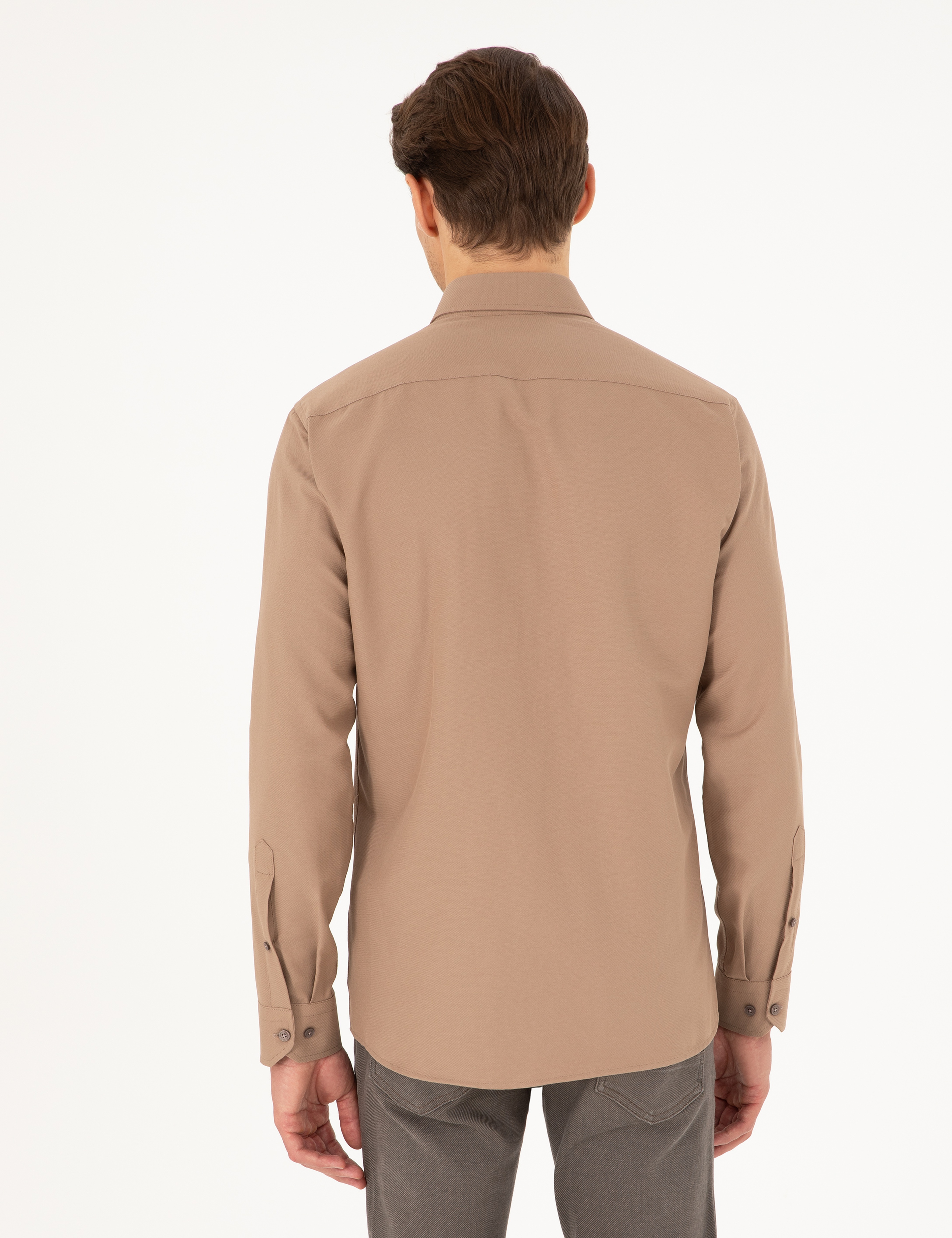 Açık Kahverengi Slim Fit Uzun Kollu Gömlek