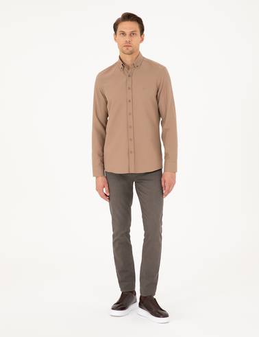 Açık Kahverengi Slim Fit Uzun Kollu Gömlek