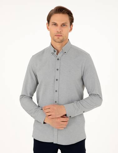 Haki Oxford Slim Fit Uzun Kollu Gömlek