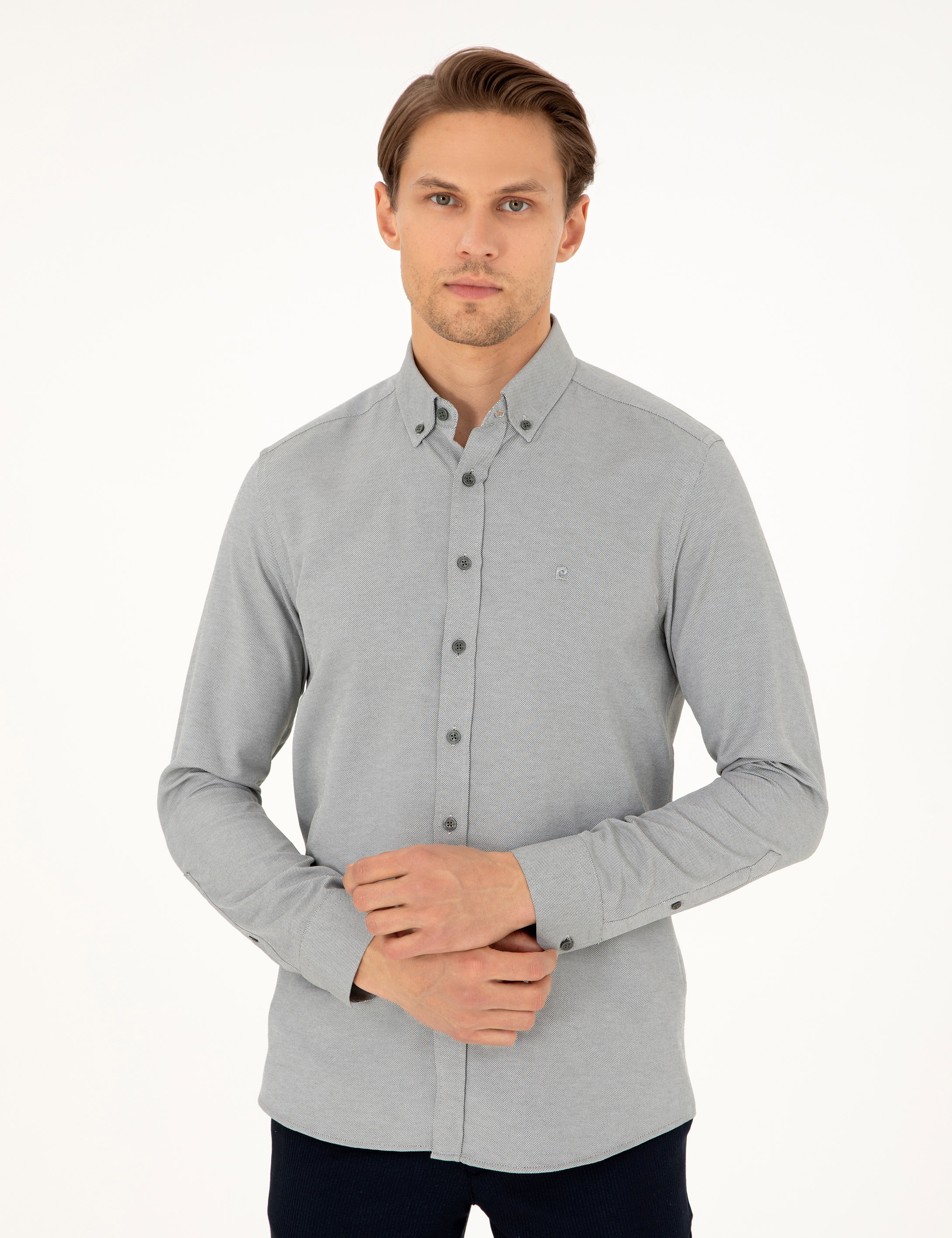 Haki Oxford Slim Fit Uzun Kollu Gömlek