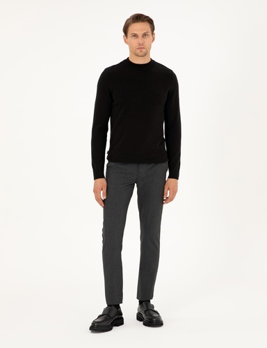 Antrasit Slim Fit Çizgili Kanvas Pantolon