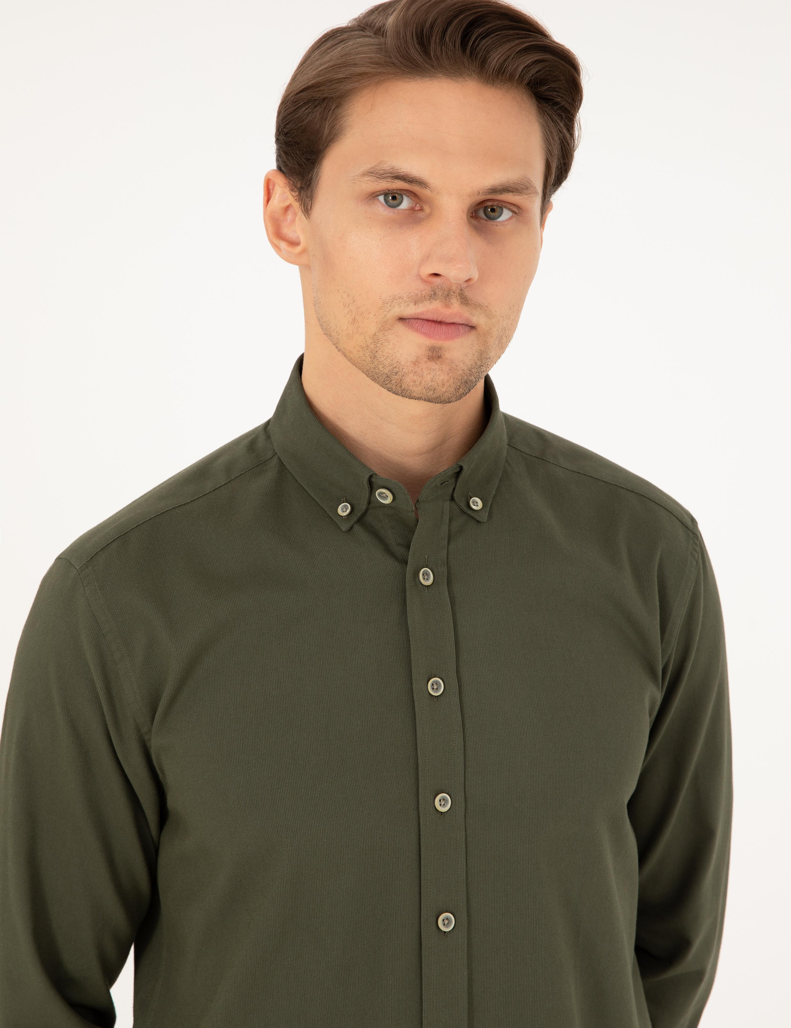 Haki Regular Fit Uzun Kollu Gömlek