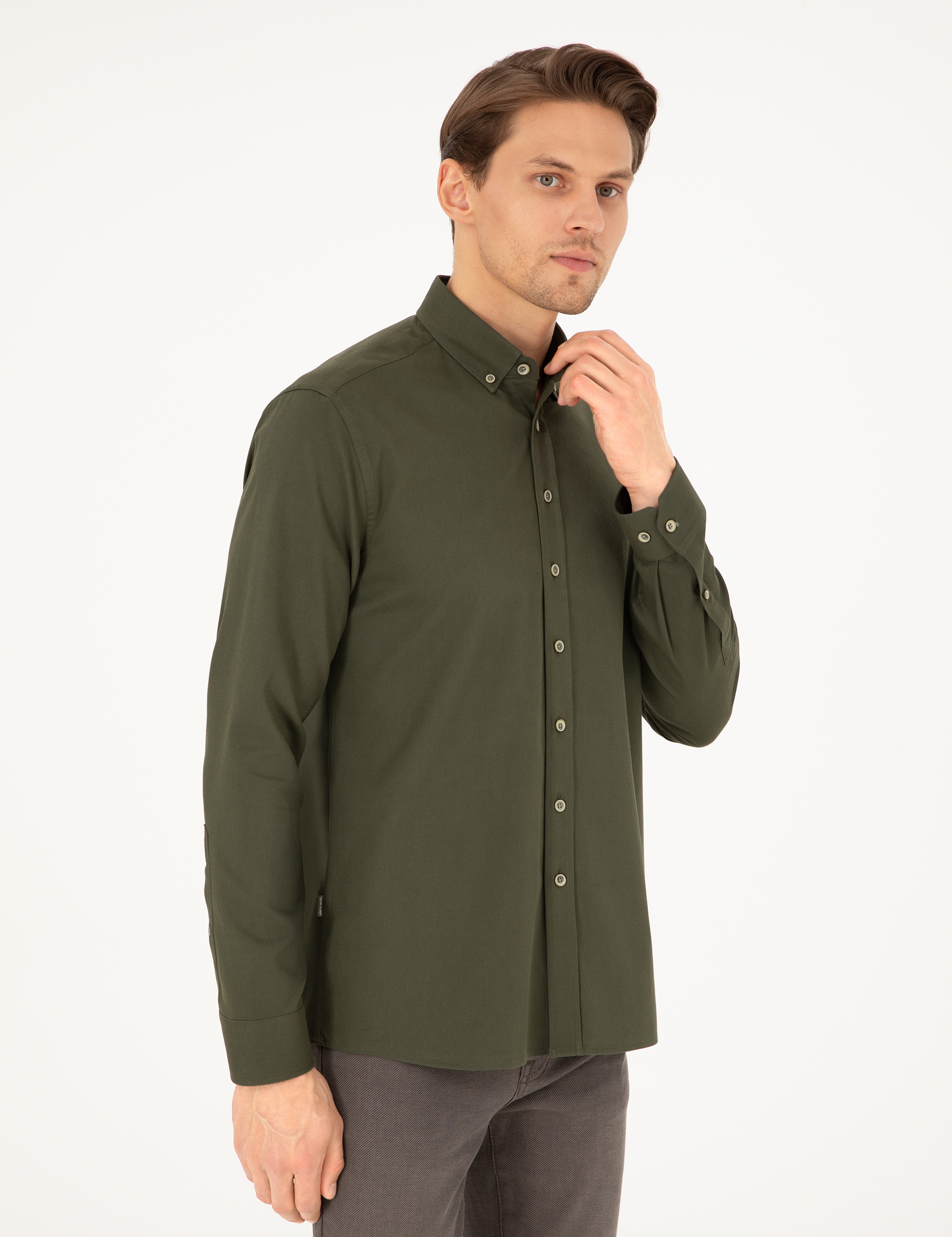 Haki Regular Fit Uzun Kollu Gömlek - Image 3