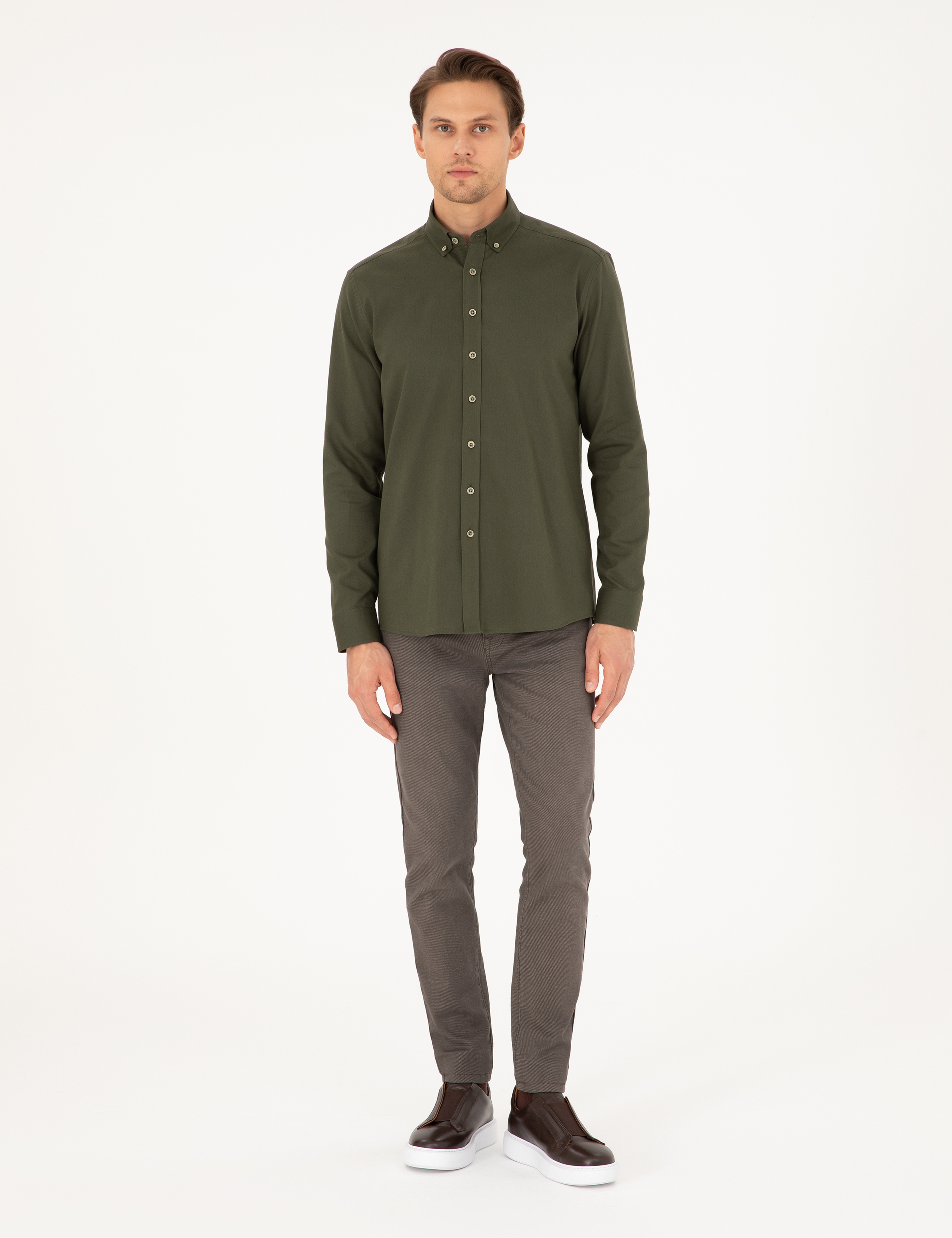 Haki Regular Fit Uzun Kollu Gömlek - Image 4