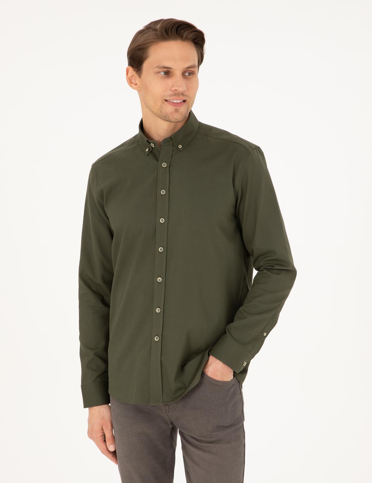 Haki Regular Fit Uzun Kollu Gömlek