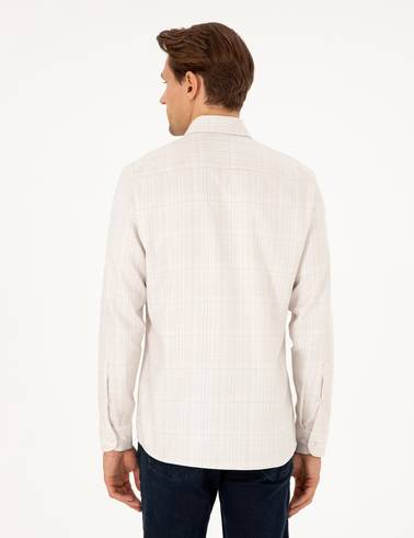 Bej Slim Fit Uzun Kollu Gömlek