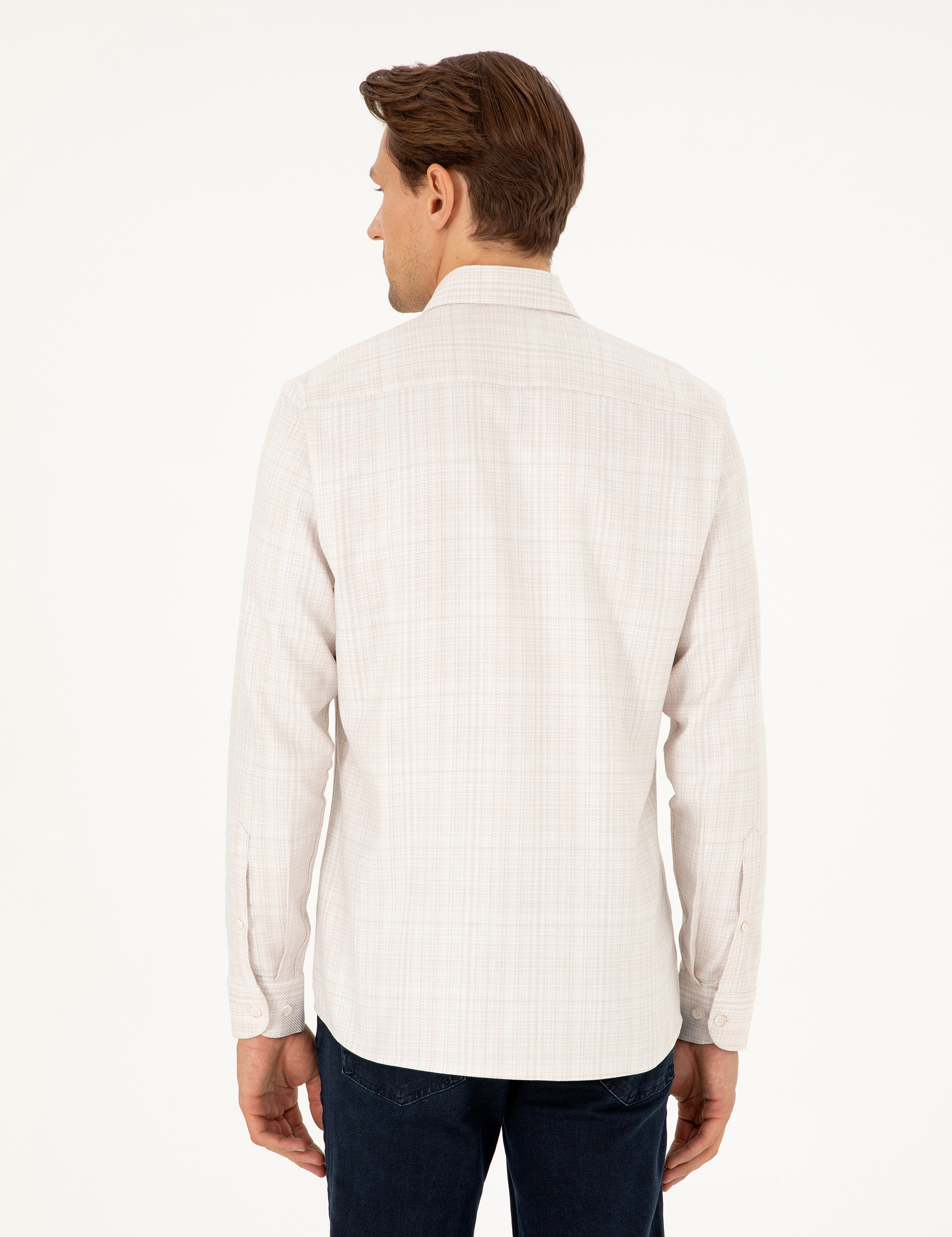 Bej Slim Fit Uzun Kollu Gömlek - Image 5