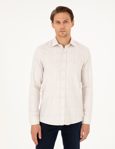 Bej Slim Fit Uzun Kollu Gömlek