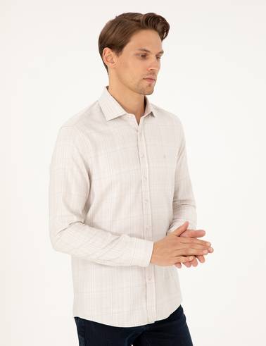 Bej Slim Fit Uzun Kollu Gömlek