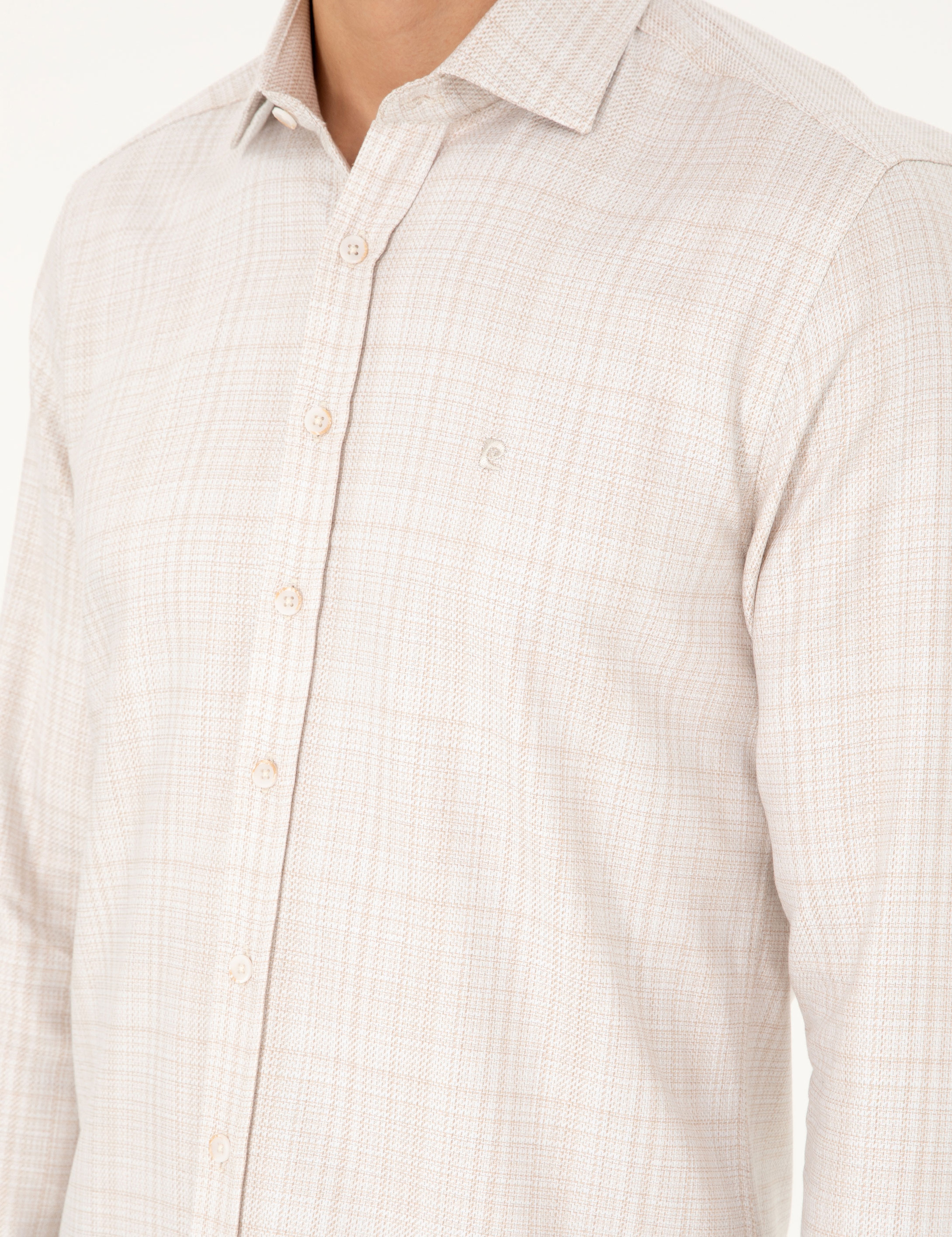 Bej Slim Fit Uzun Kollu Gömlek - Image 7
