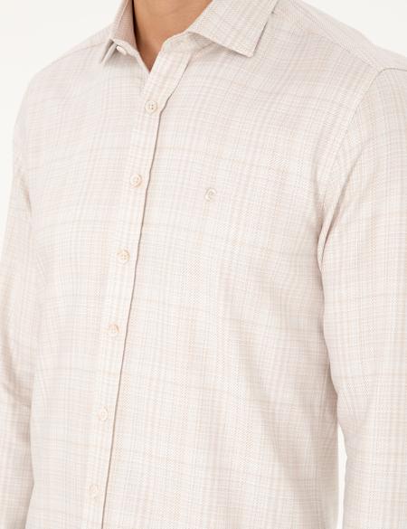 Bej Slim Fit Uzun Kollu Gömlek - 50292229007