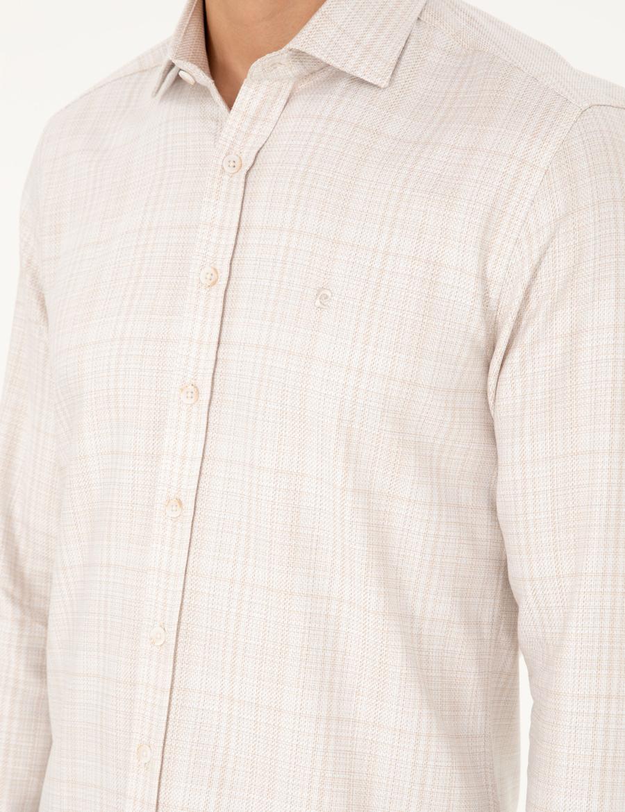 Bej Slim Fit Uzun Kollu Gömlek