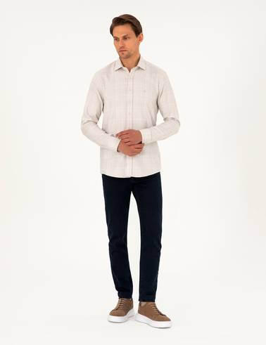 Bej Slim Fit Uzun Kollu Gömlek