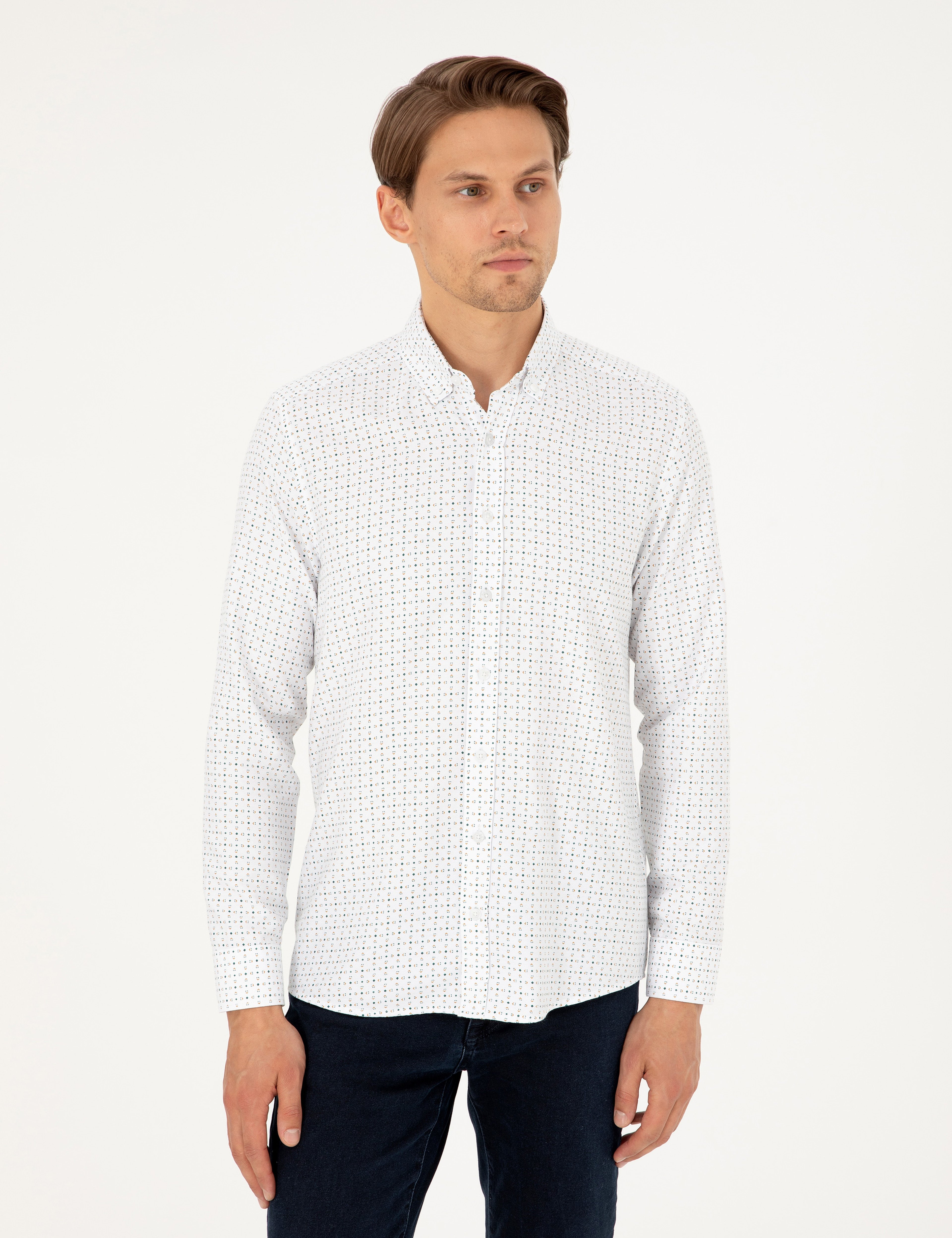 Yeşil Slim Fit Uzun Kollu Gömlek