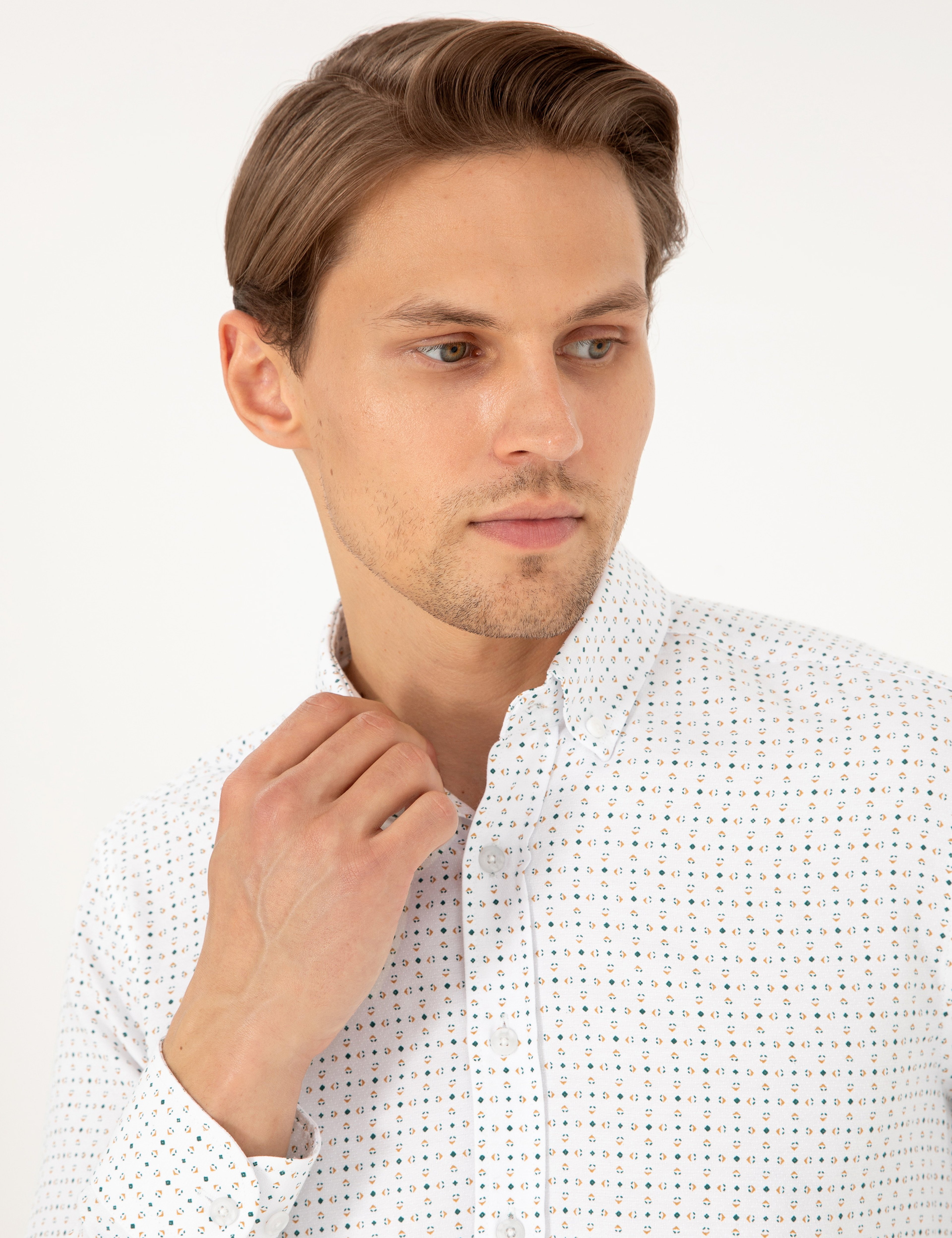Yeşil Slim Fit Uzun Kollu Gömlek