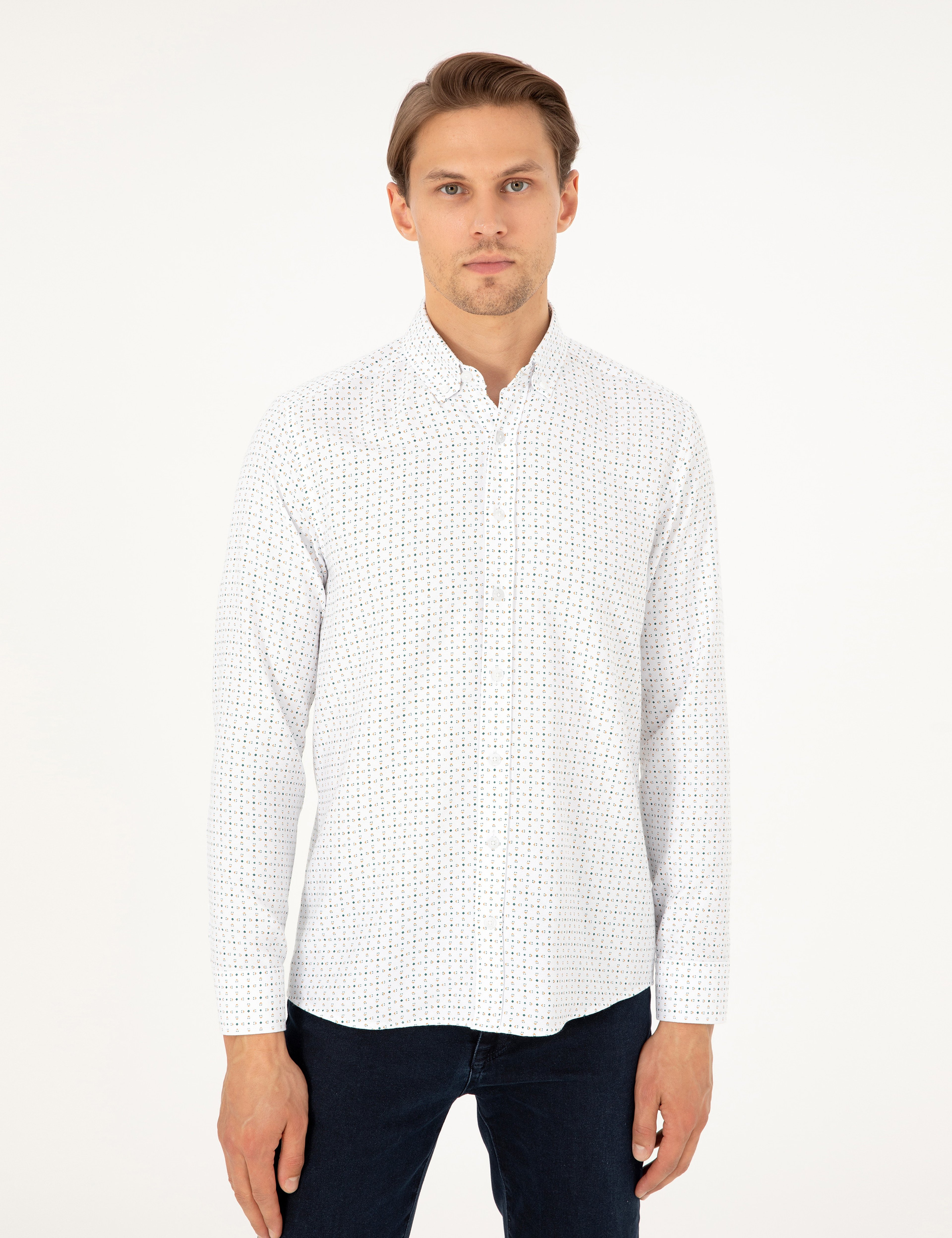Yeşil Slim Fit Uzun Kollu Gömlek - Image 3