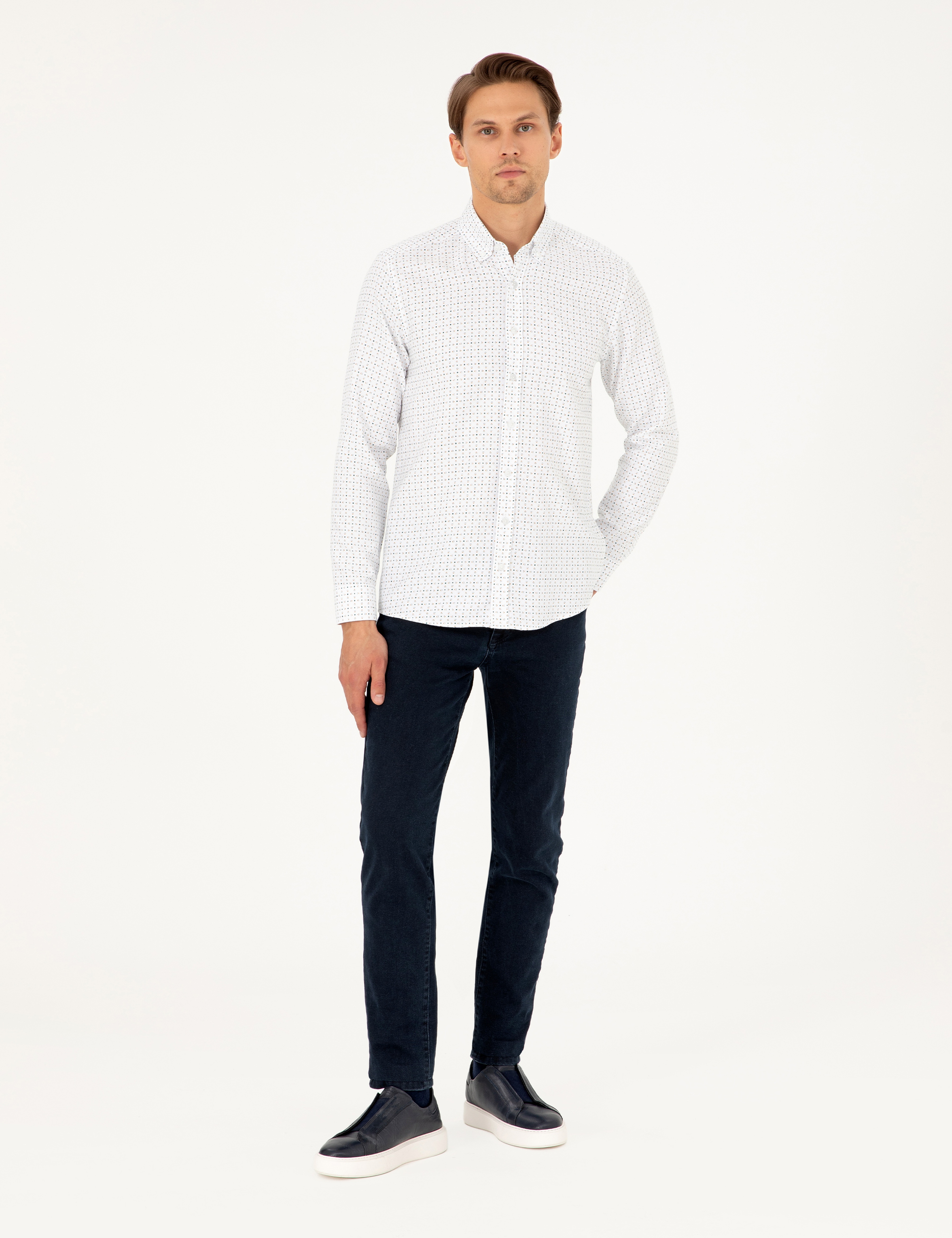 Yeşil Slim Fit Uzun Kollu Gömlek