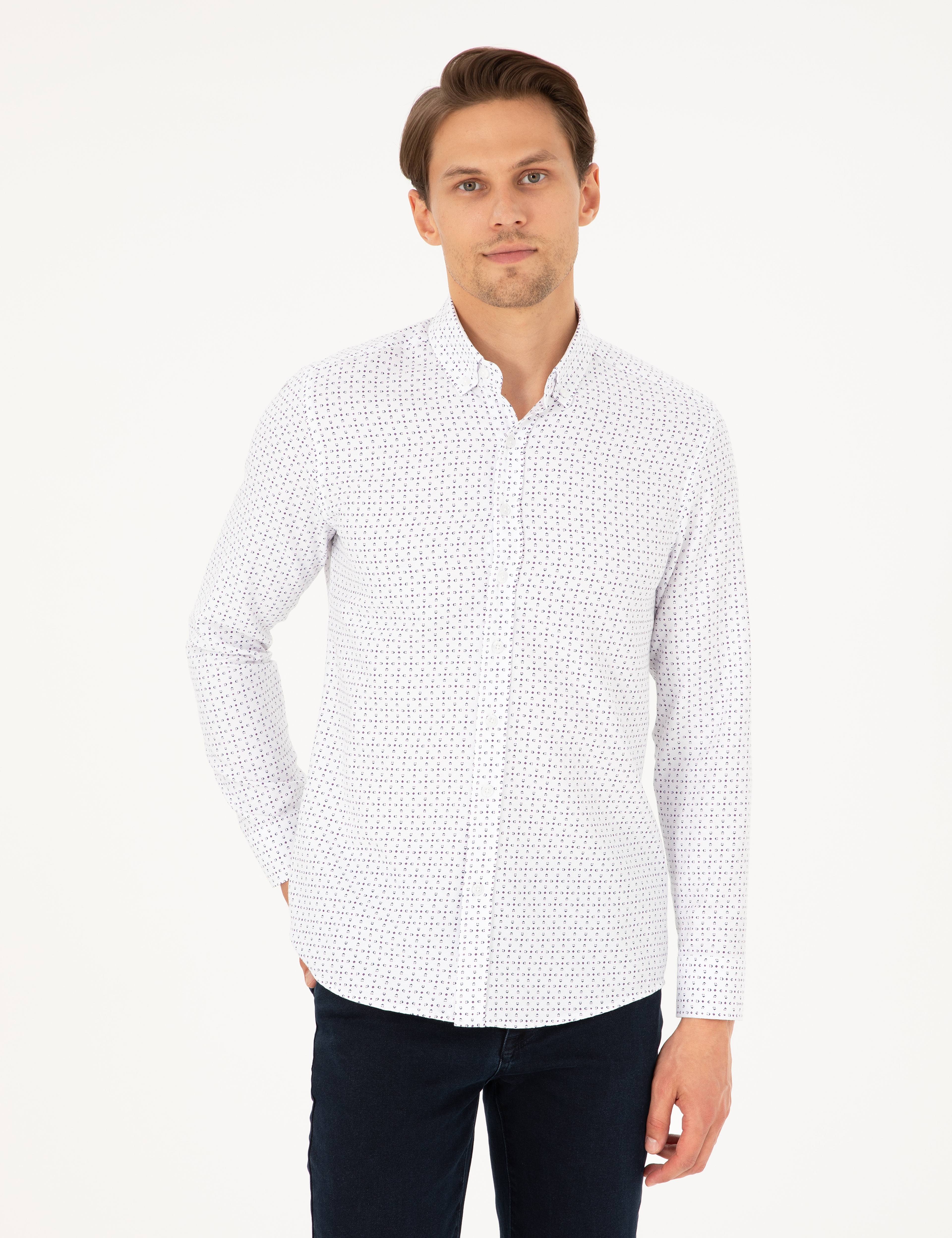 İndigo Slim Fit Uzun Kollu Gömlek - Image 1