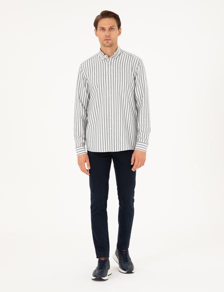 Lacivert Regular Fit Çizgili Uzun Kollu Gömlek - 50295253042