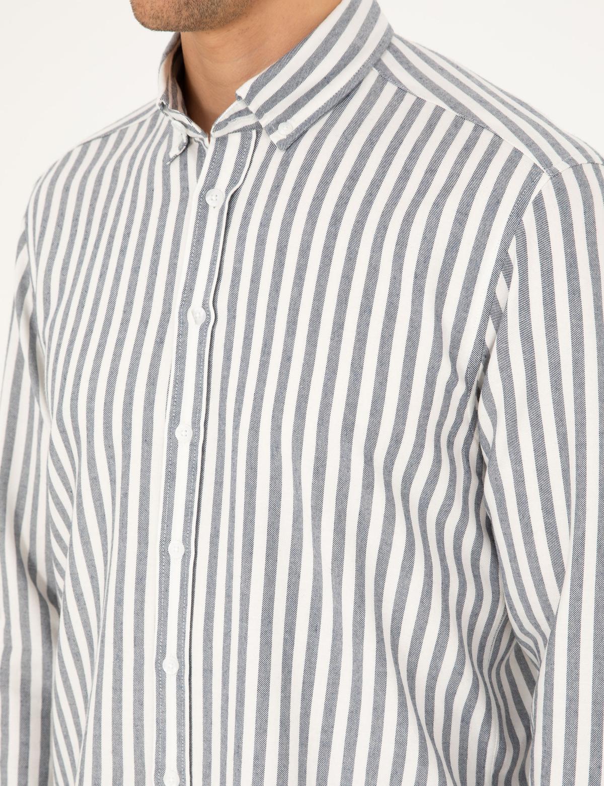 Lacivert Regular Fit Çizgili Uzun Kollu Gömlek - 50295253042