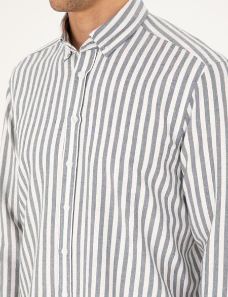 Lacivert Regular Fit Çizgili Uzun Kollu Gömlek - 50295253042