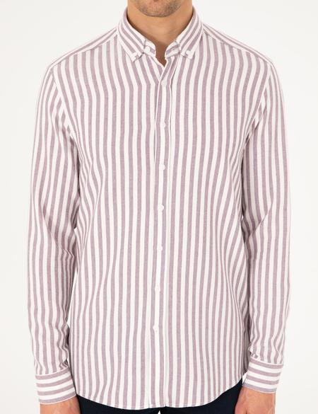 Mor Regular Fit Çizgili Uzun Kollu Gömlek - 50295253069