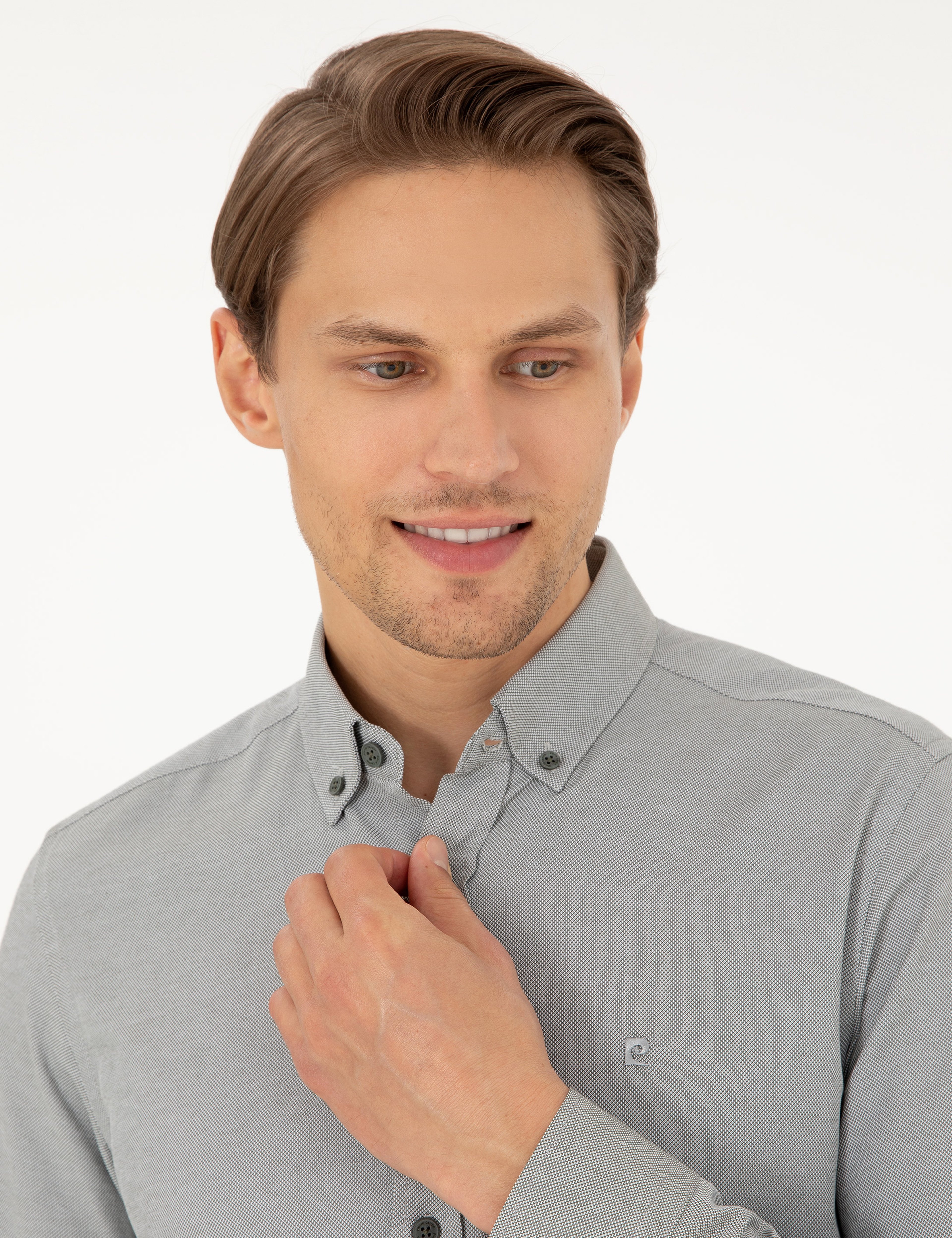 Haki Oxford Slim Fit Uzun Kollu Gömlek - Image 2