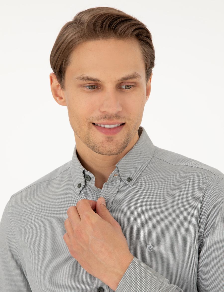 Haki Oxford Slim Fit Uzun Kollu Gömlek